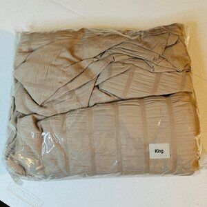 King Size Duvet Cover Microfiber Beige Khaki Lightweight Seersucker Bedding Set